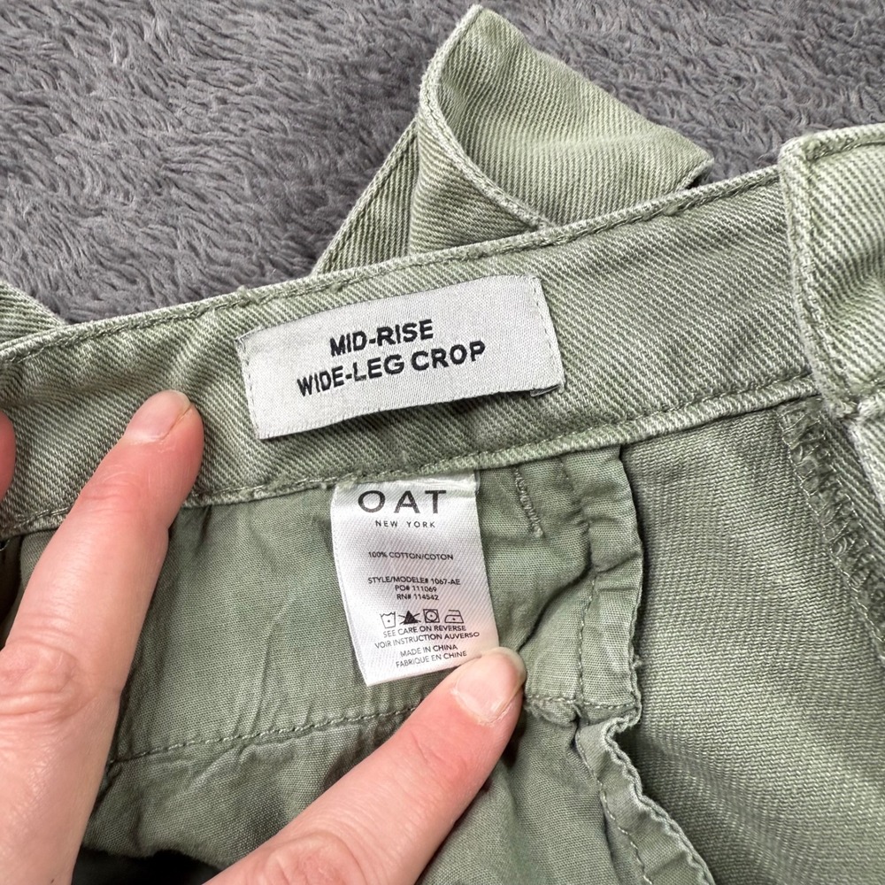 Oat Green Mid-Rise Wide-Leg Cropped Pants with Belt - Picture 8 of 8